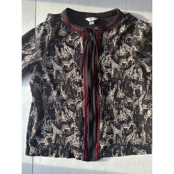 Christopher & Banks Black Red Full Zip Shirt Sz 1x Giraffe Zebra Print - Picture 7 of 14